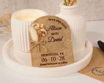 Rustic Save the Date Magnet – Birch Wood – Custom Wedding Reminder with Envelope & Seal
