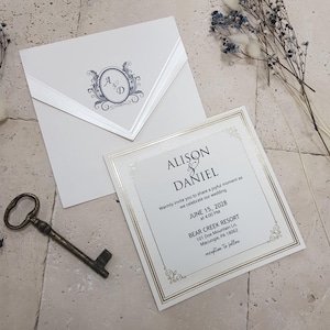 Elegant White Wedding Invitation Set with Wax Seal & RSVP