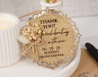 Quinceanera Favors Wood Magnet | Sweet 16 Thank You Gift | Boho Wedding Party Favor
