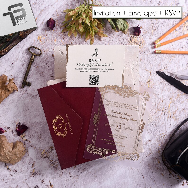 Gold Foil Printed Acrylic Invitation Gold Frame Invitation Etsy