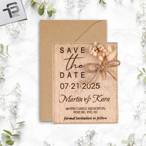 Save the Date Magnet & Kraft Umschlag aus Holz, Save the Date Karten handbemalt aus Holz %100 Birke 3,1 "x3,9" - 8 x 10 cm