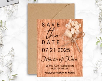 Floral Save The Date Magnet & Kraft Envelope, Save the Date Cards Hand Painted Wooden %100 Birch 3,1"x3.9" - 8x10 cm