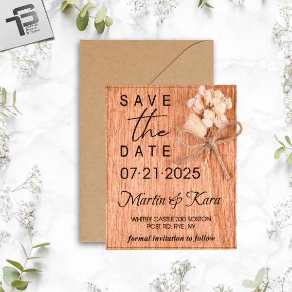Floral Save The Date Magnet & Kraft Envelope, Save the Date Cards Hand Painted Wooden %100 Birch 3,1"x3.9" - 8x10 cm