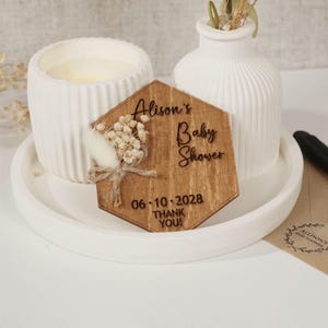 Personalized Baby Shower Magnet – Custom Thank You Gift with Name, Date and Message – Rustic Keepsake with Dried Flowers