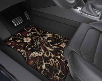 Pink Mulberry Floral Leopard Car Mats – Cheetah Print Automotive Accessory