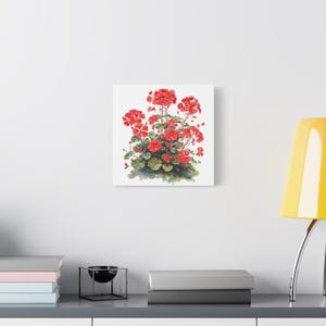 Geranium Red Summer Wall Art Matte Canvas Stretched Geraniums Flower ...