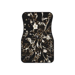 Black Leopard Floral Car Floor Mats Vehicle (2x Front) Luxe Leopard Black Floral Cheetah Teen Female Womens Black White Neutral Edgy image 5