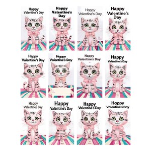 36 Tarjetas de San Valentín con gatitos y gatos rosas para imprimir bajo demanda Tarjetas escolares Tarjetas para amigos Descarga digital Juego de barajas de cartas con lazo rosa y coqueta
