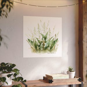Floral Watercolor Wall Art Lily of the Valley May Birth Flower Textured Green White Painting Home Decor Wall Garden Art Spring Summer Office