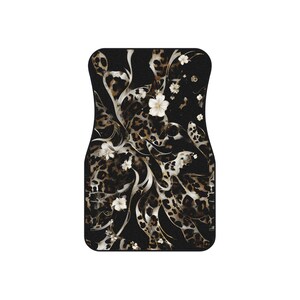 Black Leopard Floral Car Floor Mats Vehicle (2x Front) Luxe Leopard Black Floral Cheetah Teen Female Womens Black White Neutral Edgy image 6