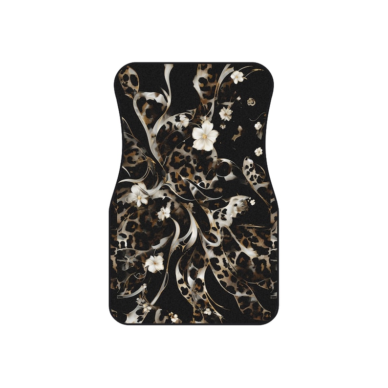 Black Leopard Floral Car Floor Mats Vehicle (2x Front) Luxe Leopard Black Floral Cheetah Teen Female Womens Black White Neutral Edgy image 6
