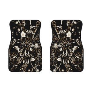 Black Leopard Floral Car Floor Mats Vehicle (2x Front) Luxe Leopard Black Floral Cheetah Teen Female Womens Black White Neutral Edgy image 4