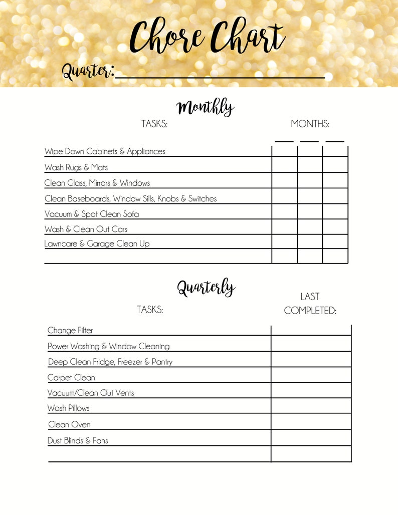 Printable Cleaning Checklist, Chore Chart, Daily, Weekly, Monthly ...