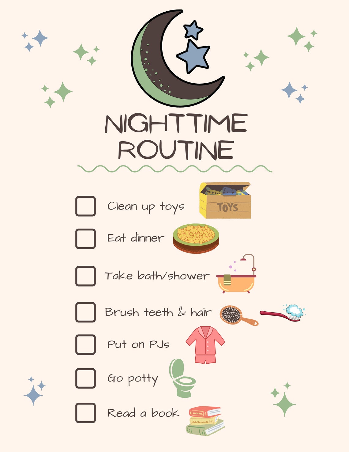Printable Children's Daytime &amp; Nighttime Routine Chart, Checklist ...