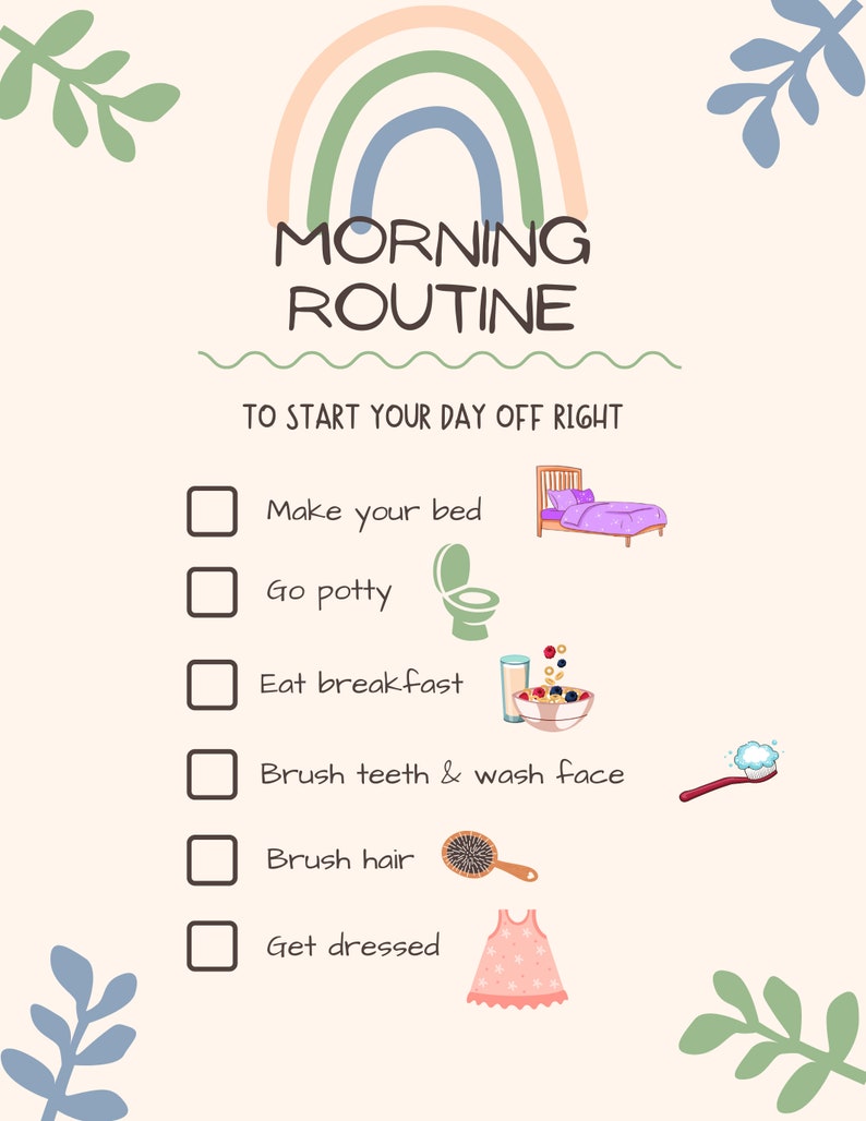 Printable Kids' Daily Routine Chart: Morning & Night Checklist (digital ...
