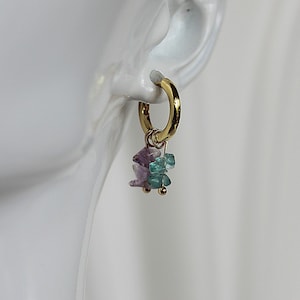 Amethyst gemstone earrings, gold hoop earrings with natural stone, small stainless steel boho earrings, dainty earrings with gemstones