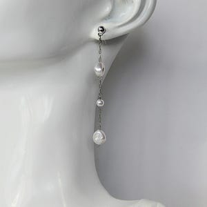 Pearl earrings silver long, delicate boho earrings pearls, stud earrings silver dainty long, bridal earrings silver, earrings white pearls