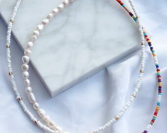 Necklace with freshwater pearls / pearl necklace choker colorful / delicate dainty necklace white gold / necklace in a boho look / dainty pearl necklace colorful