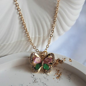 Necklace with butterfly 24k gold plated // dainty long necklace with butterfly pendant gold // necklace in boho style / gift for women