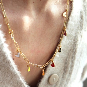 Gold necklace with heart pendant / gold necklace with small hearts / boho style necklace / statement necklace colorful hearts / necklace with pendant