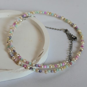 Pearl necklace freshwater pearls and natural stone pastel, choker necklace boho style, romantic dainty necklace, delicate minimalist necklace