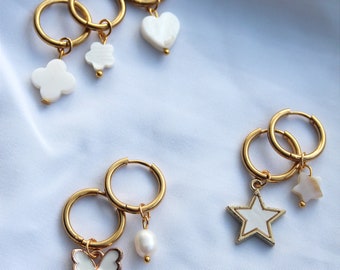 golden hoop earrings with pearls / small, dainty earrings customizable / earrings for boho look / pearl earrings stainless steel gold-plated