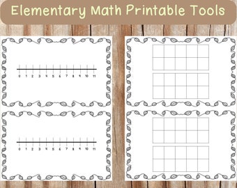Paquete de matemáticas elementales imprimibles: marcos de decenas, líneas numéricas, tarjetas didácticas con números del 1 al 100, repaso de números, matemáticas para niños
