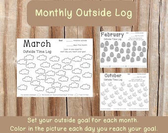Registro mensual imprimible de actividades al aire libre para niños: desafío de colorear un día al aire libre para niños, bebés y familias