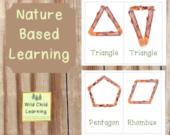 Tarjetas de actividades con formas, aprendizaje basado en la naturaleza, preescolar, jardín de infantes, escuelas forestales, educación en el hogar, Montessori, Reggio Emilia