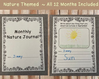 Diario de naturaleza mensual simple: sin preparación, escritura elemental, escritura a mano, incluidos los 12 meses, escriba sobre observaciones en la naturaleza