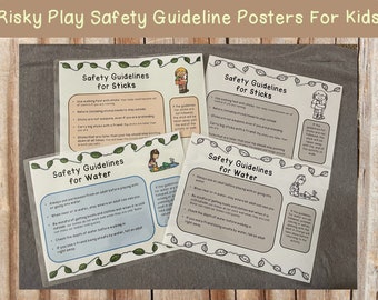 Carteles con pautas de seguridad para niños - Juegos riesgosos al aire libre - Familias - Educación basada en la naturaleza - Escuelas forestales - Seguridad al aire libre - Normas para el recreo