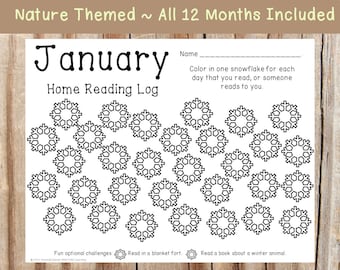 Color a Day Monthly Reading Log For Kids - Nature Themed - Two Fun Challenges Each Month - Elementary Reading Pintables - Reading Tracker