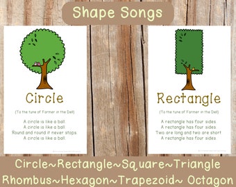 Tarjetas imprimibles con canciones sobre formas: tiempo en círculo para preescolar y jardín de infantes con temática de naturaleza