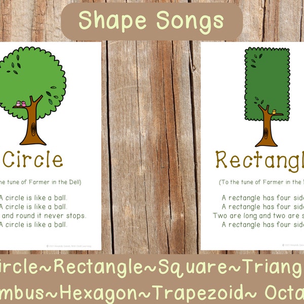 Shape Song Cards Printable-Preschool and Kindergarten Circle Time-Nature Themed