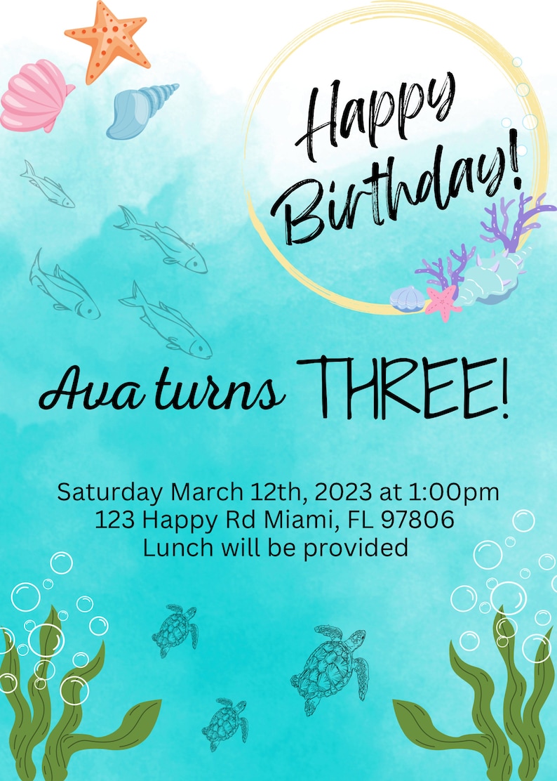 Under the Sea Birthday Invitation Template Etsy