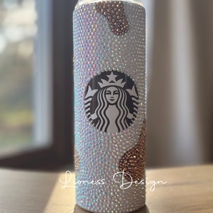 Customized 20oz Tumbler ~ Rhinestone Cow Print Brown or Blue available