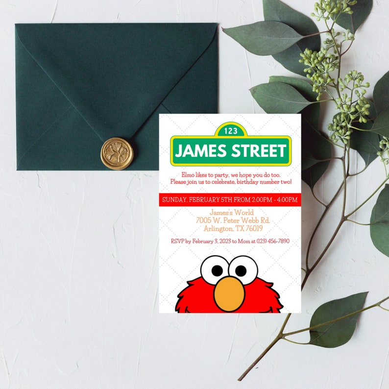 Personalized Elmo Birthday Invitation Sesame Street Birthday Etsy
