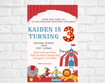Personalized Circus Carnival Birthday Invitation | Circus Birthday Invitation | Toddler Invitation | Digital