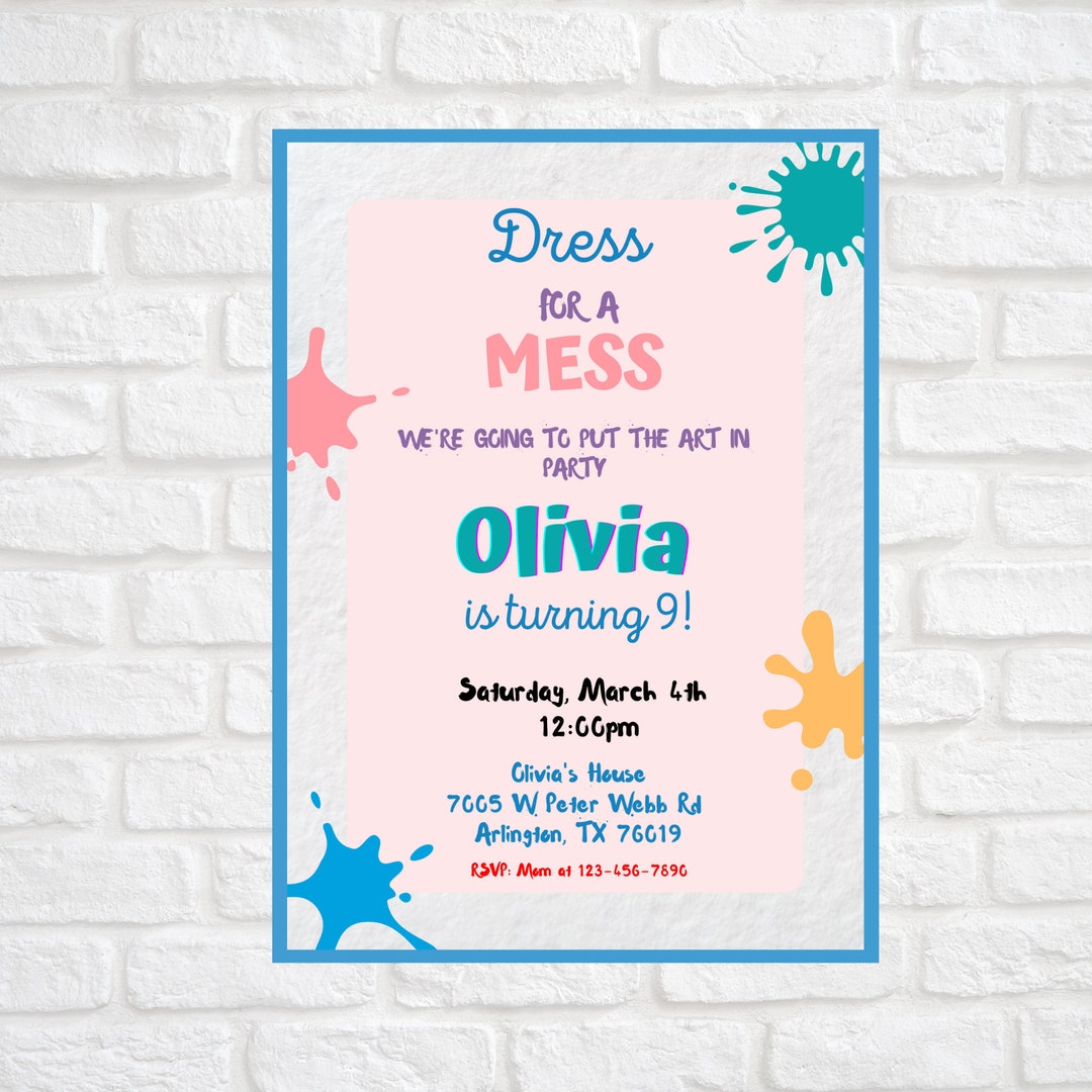 Personalized Splash Paint Party Birthday Invitation Paint and Art
