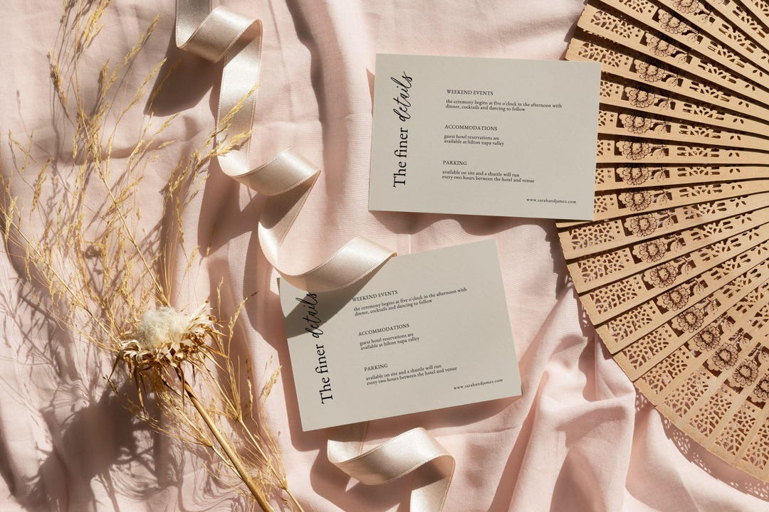 Minimalist Wedding Details Card Template, Wedding Details Note, Wedding ...