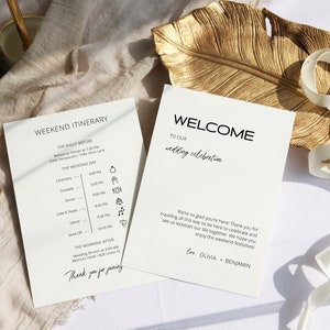 Reiseplan-Karten für Hochzeit Hotel-Willkommens-Tasche, Hochzeits-Willkommens-Tasche, Willkommensbrief-Karte, Willkommen zum Empfang, bearbeitbarer Willkommensbrief
