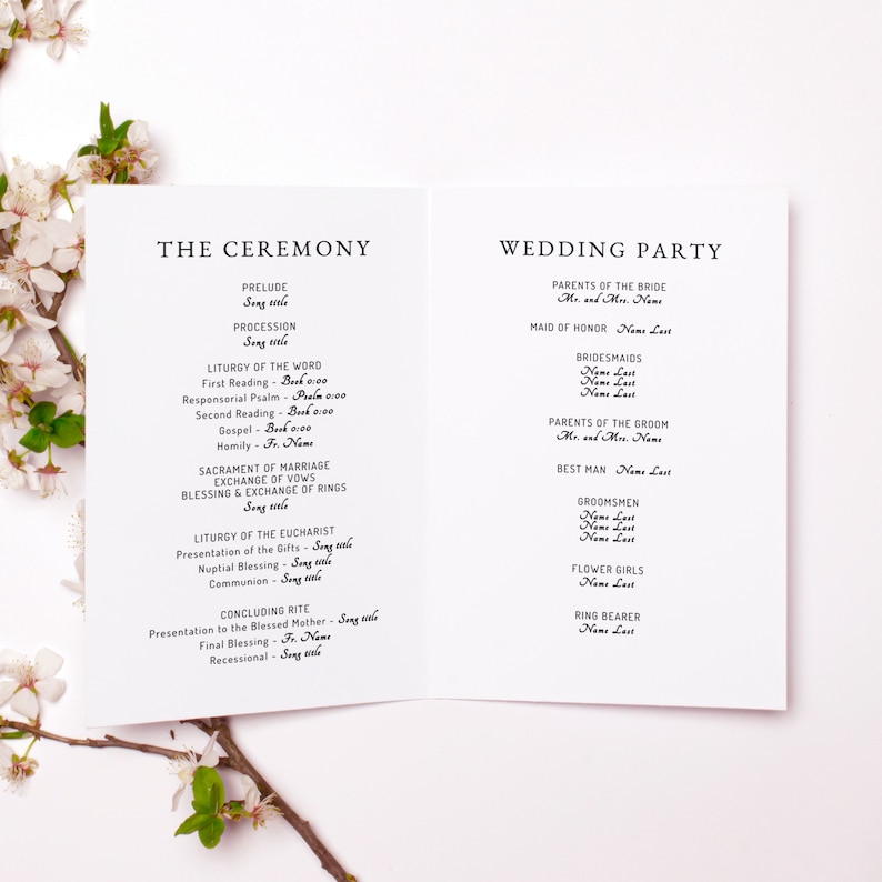 Catholic Wedding Program Template Without Mass Folded Etsy Catholic Wedding Program Template Without Mass Folded Etsy