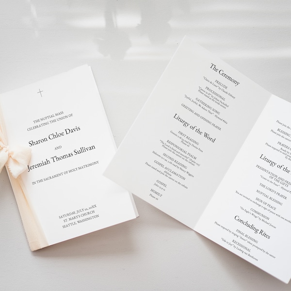 Catholic Wedding Program Template Custom, Catholic Program, Church Program, Folded Catholic Wedding Program, Catholic Wedding Program