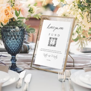 Modelo de placa Venmo para lua de mel, placa de fundo para lua de mel, placa de fundo para lua de mel para casamento, código QR para casamento Venmo, placa de código para fundo para lua de mel