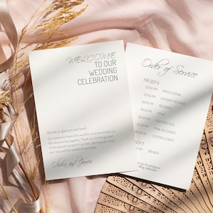 Modelo de programa de casamento minimalista e nota de boas-vindas, eventos de fim de semana, itinerário de fim de semana, itinerário de casamento para impressão, modelo de cronograma de casamento