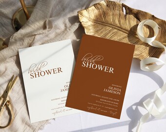 Terracotta Bridal Shower Invitation Template, Boho Bridal Shower, Modern Bridal Shower, Editable Modern Bridal Shower Invitation Template