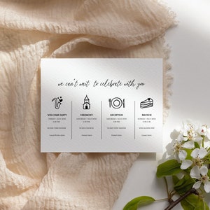 Printable Wedding Day Timeline With Icons, Printable Timeline, Minimal Timeline, Reception Timeline, Wedding Weekend Timeline Template