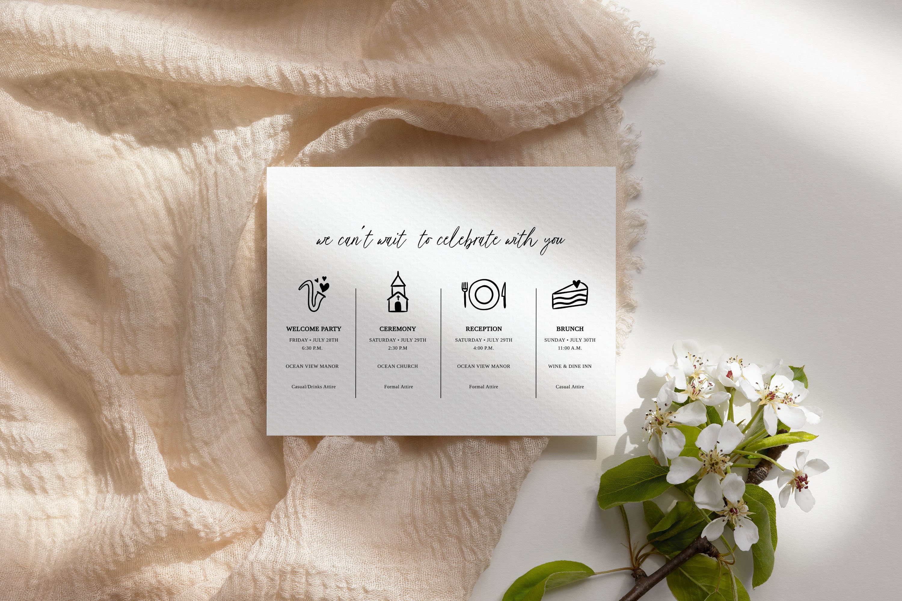 Printable Wedding Day Timeline With Icons, Printable Timeline, Minimal ...