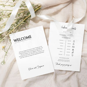 Itinerario de bienvenida para bodas, bolsa de bienvenida para bodas, bienvenida editable, tarjeta de itinerario de bienvenida para bodas, itinerario de bienvenida para bodas