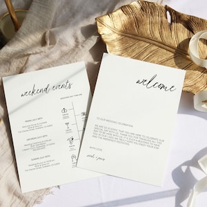 Wedding Timeline And Welcome Letter Template, Note Itinerary, Minimal Program Card, Wedding Day Infographic Timeline, Wedding Icon Timeline